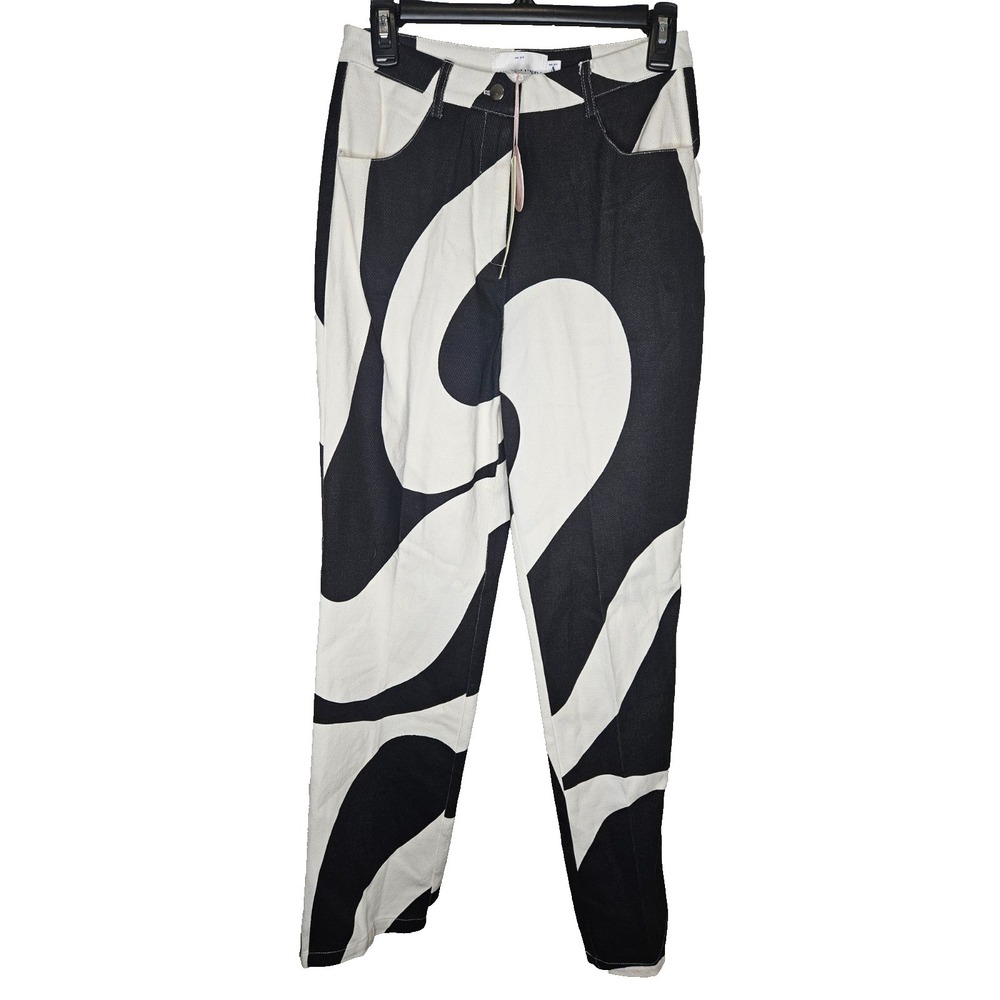 We‎ Are Annorlunda Abstract Swirl Wide Leg Pants US 6 Black White Modern art
